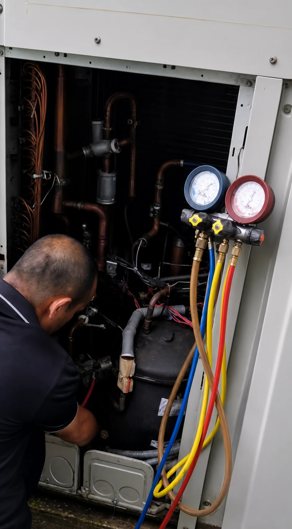 Técnico revisando un sistema profesional de climatización